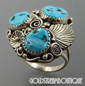 yzWG[EANZT[ iozVo[X^[OLO}^[RCYH[ctFU[Omagnifique navajo argent sterling trois kingman turquoise volutes plume bague ,