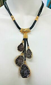 yzWG[EANZT[ S[hCG[bLm[JbgNH[cCGU[RA[18k or jaune plaque uncut quartz glissant avec ieather collier