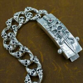 【送料無料】ジュエリー・アクセサリー マルチチェーンスターリングシルバーメンズブレスレットmulti skulls curb chain 925 sterling silver ag authentic genuine mens bracelet