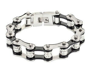 yzWG[EANZT[ X`[ubNVo[_uuOoCNuXbg`F[femmes acier inoxydable argent noir double bling velo bracelet chaine nous vente