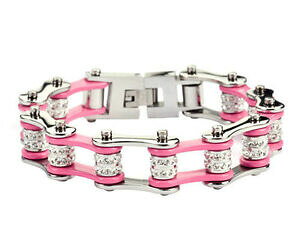 yzWG[EANZT[ Vo[[Y_uuOoCNuXbg`F[femmes acier inoxydable argent rose double bling velo bracelet chaine nous vente