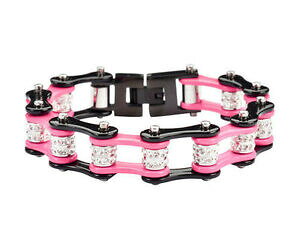 yzWG[EANZT[ X`[ubN[Y_uuOoCNuXbg`F[femmes acier inoxydable noir rose double bling velo bracelet chaine nous vendeur