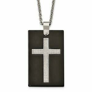 yzWG[EANZT[ X`[ubNZ~bNWR}CNpFNXJ[`F[acier inoxydable noir ceramique zircone micro pave croix collier 24 chaine