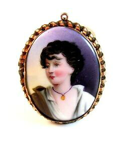 yzWG[EANZT[ Be[WS[hJ[u[`vintage main peint porcelaine jeune femme w collier or broche a