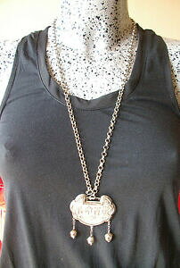 yzWG[EANZT[ fQR[[magnifique ancien collier chaine pendentif argent 47g artisana bouddha longevite