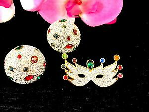 yzWG[EANZT[ XtXL[XXgX}XN}fBOu[`COZbgswarovski cygne 18k gp multicolore strass masque mardi gras broche earring set
