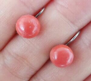 �y���������z�W���G���[�E�A�N�Z�T���[ �T���S�C�������Oboucles doreilles anciennes dormeuses corail rouge en argent massif