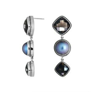 yzWG[EANZT[ Vo[X^[OCOIjNXubNp[O[argent sterling boucles oreilles avec onyx noir, gris perle se1699co2