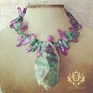 yzWG[EANZT[ wNRA[oCIbgO[ubgNH[ctIy_gicicle collier imposant gradue violet vert brut quartz fluorine pendentif xl