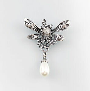 yzWG[EANZT[ Vo[A[k[{[Vu[`p[9901262 925er argent art nouveau dapres mucha broche avec perle 4x5cm