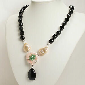 �y���������z�W���G���[�E�A�N�Z�T���[ �R���[�i�A���W�F���g�t�B�I�[���R�������[�U�X�������f�B�G�I�j�`�F�T�b�Vcollana argento fiore corallo rosa smeraldi e onice sassi agln 0180