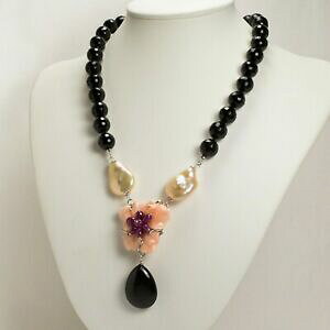 yzWG[EANZT[ R[iAWFgtBI[R[UrjGIjXt@bPb^collana argento fiore corallo rosa rubini e onice faccettato agln 0120