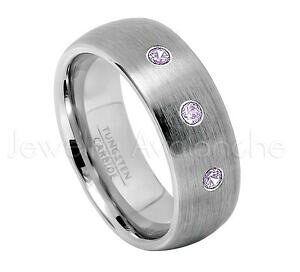 yzWG[EANZT[ AWXgXg[O^OXeh[O021ctw amethyste 3stone bague, fevrier naissance, 8mm dome tungsten bague 069
