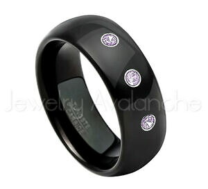 yzWG[EANZT[ AWXgXg[O^OXeh[O021ctw amethyste 3stone bague, fevrier naissance, 8mm dome tungsten bague 077