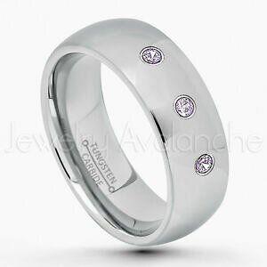 yzWG[EANZT[ AWXgXg[O^OXeh[O021ctw amethyste 3stone bague, fevrier naissance, 8mm dome tungsten bague 175