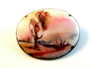 yzWG[EANZT[ Be[Wu[`TCnb`Xvintage main peint porcelaine broche signe hutchins