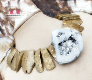 yzWG[EANZT[ NH[cVo[WI[hy_gS[ht@^W[p[eB[lbNXNX}Xdruse quartz argent geode pendentif or fantaisie fete collier noel cadeau