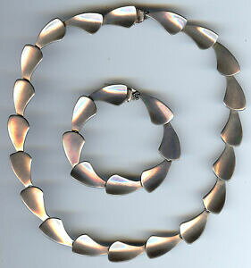 yzWG[EANZT[ Be[W_jYLVRVo[X^[ORA[uXbgATuvintage moderniste signe mexico argent sterling collier amp; bracelet ensemble