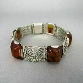 【送料無料】ジュエリー・アクセサリー カボションシルバーブレスレットsublime filigranes argent bracelet avec grand ambre cabochons fait a la main