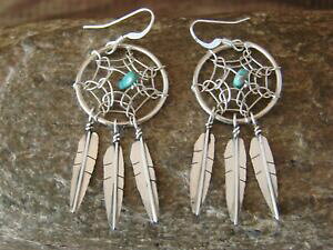 yzWG[EANZT[ iozVo[X^[O^[RCYh[Lb`[nMOtFU[Ynavajo argent sterling turquoise attrapeur de reves pendantes plume oreilles