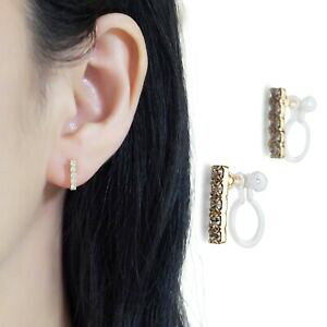 �y���������z�W���G���[�E�A�N�Z�T���[ �V���v���S�[���h���C���X�g�[���N���X�^���~�j�o�[�N���b�v�X�^�b�h�C�������Osimple small gold rhinestone crystal mini bar invisible clip on stud earrings