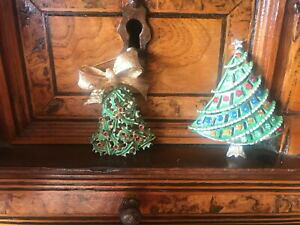 �y���������z�W���G���[�E�A�N�Z�T���[ �J�b�v���N���X�}�X�c���[�x���u���[�`���B���e�[�W�}�C�� couple christmas tree amp; bell brooch vintage one signed mylu