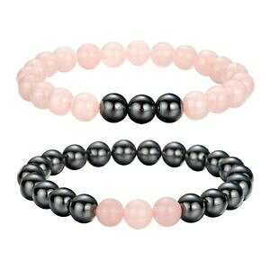 yzWG[EANZT[ JbvuXbgsNNH[cw}^Cg2 bracelets de distance, quartz rose et hematite pour couplesamitie