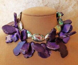 yzWG[EANZT[ pEARA[oCIbg_}OlTCg^[RCYp[ormeau paua extra large collier wviolet dalle magnesite turquoise perles xl