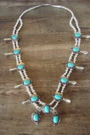 【送料無料】ジュエリー・アクセサリー ナバホジュエリーターコイズスカッシュフラワーネックレスボビーnavajo bijoux turquoise squash fleur collier par bobby