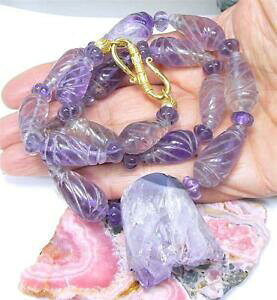 �y���������z�W���G���[�E�A�N�Z�T���[ �A���W�X�g�o�C�I���b�g�S�[���h�o�[�~�����R���A�[un dun genre naturel sculpte amethyste violet 22kt or vermillon collier 546cm