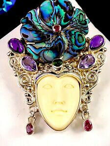 yzWG[EANZT[ ATWFX^[OpEAnt[AWXgu[`rare sajen 925 sterling sculpte deesse paua coque fleur amethyste broche pendant
