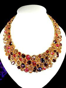 yzWG[EANZT[ XtXL[AWXg[YxxATuXgXUCNlbNXswarovski 18k gp amethyste rose biseau ensemble strass mosaique collier imposant