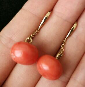 �y���������z�W���G���[�E�A�N�Z�T���[ �T���S�C�������Oboucles doreilles anciennes corail rouge en or