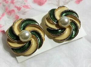 yzWG[EANZT[ rW[Be[Wu[NIuICS[h^GiKXr[YCObijou vintage boucles doreilles metal dore emaille perle de verre earrings 