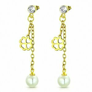 yzWG[EANZT[ S[fXeXN[o[y_gCOboucle doreille pendentif en forme de fleur de trefle en acier inoxydable dore