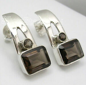 yzWG[EANZT[ Xg[fB[XfRWG[Vo[uEX[L[NH[cX^bhCO2 stone ladies deco jewelry 925 silver brown smoky quartz studs earrings 08