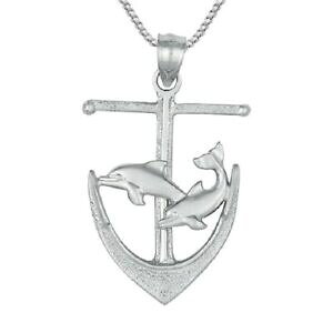 yzWG[EANZT[ Vo[X^[OAJ[h[tBYy_gChCC^A{bNX`F[argent sterling ancre wdauphins pendentif, fabrique en usa, italien box cha