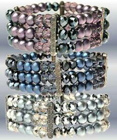 【送料無料】ジュエリー・アクセサリー シックチェコガラスカットshabby chic perles synthetiques,tcheque miroir amp; coupe de verre 3 rangs flexible