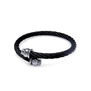 �y���������z�W���G���[�E�A�N�Z�T���[ �X�`�[���u���b�N�P�[�u���u���X���b�g�G�b�W�{�[���q���gacier inoxydable noir cable bracelet wbordee balle embouts