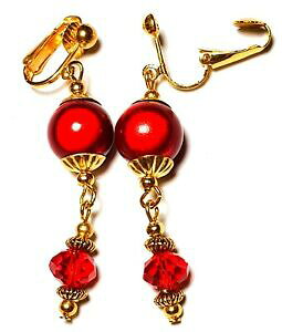 yzWG[EANZT[ S[fNbvNX^KXlong dore rouge avec clip oreilles goutte pendantes verre cristal amp; miracle