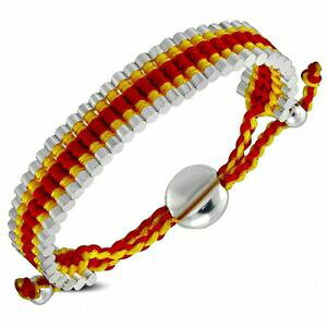 �y���������z�W���G���[�E�A�N�Z�T���[ �u���X���b�gbracelet damitie ajustable en alliage tisse au crochet rouge et jaune
