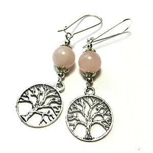 yzWG[EANZT[ Vo[[YNH[chbvOhbvy_g{{VbNWvV[argent rose quartz arbre de vie oreilles longue goutte pendantes bobo chic gypsy