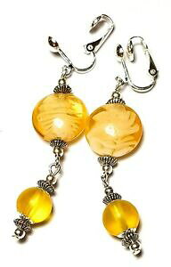 �y���������z�W���G���[�E�A�N�Z�T���[ �N���b�v�����O�y���_���g�K���X�h���b�v�p�[���A�[�e�B�U���{�{�����O�C�G���[�V���o�[longue argent jaune avec clip boucles pendants gouttes verre perles artisan bo