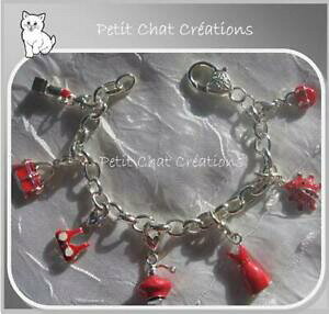 �y���������z�W���G���[�E�A�N�Z�T���[ ���b�h�V���o�[�u���X���b�g�`���[���O���[�O���[�`���[�����{�G�[��bracelet rouge amp; argente charms 20cm mousquetons breloques grisgris la boheme