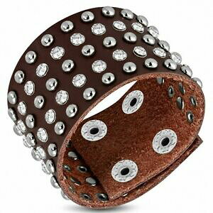 �y���������z�W���G���[�E�A�N�Z�T���[ �W���R�j�E���u���X���b�gbraceletpression en cuir marron veritable avec zirconium transparent