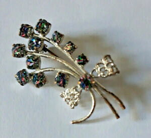 yzWG[EANZT[ u[`CXg[V[tbroche ancienne metal argente, gerbe de fleurs strass 9