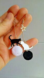 yzWG[EANZT[ IbL[jKbgyfeB||rARlKKb^orecchini gatto pendenti pon pon bianco nero regalo gattara