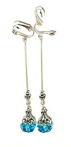 yzWG[EANZT[ NbvO[ey_gKX^[RCYVo[NX^tres longue turquoise argent cristal avec clip oreilles goutte pendantes verre