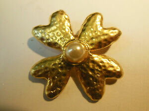 �y���������z�W���G���[�E�A�N�Z�T���[ �S�[���h���^���p�[���N���X�u���[�`broche croix metal dore et perle 1980