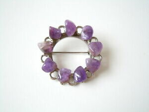 yzWG[EANZT[ Vo[Ehu[`EBYlC`[AWXgt[tH[argent ronde broche avec nature amethyste freeform 15,1 g o 3,9 cm